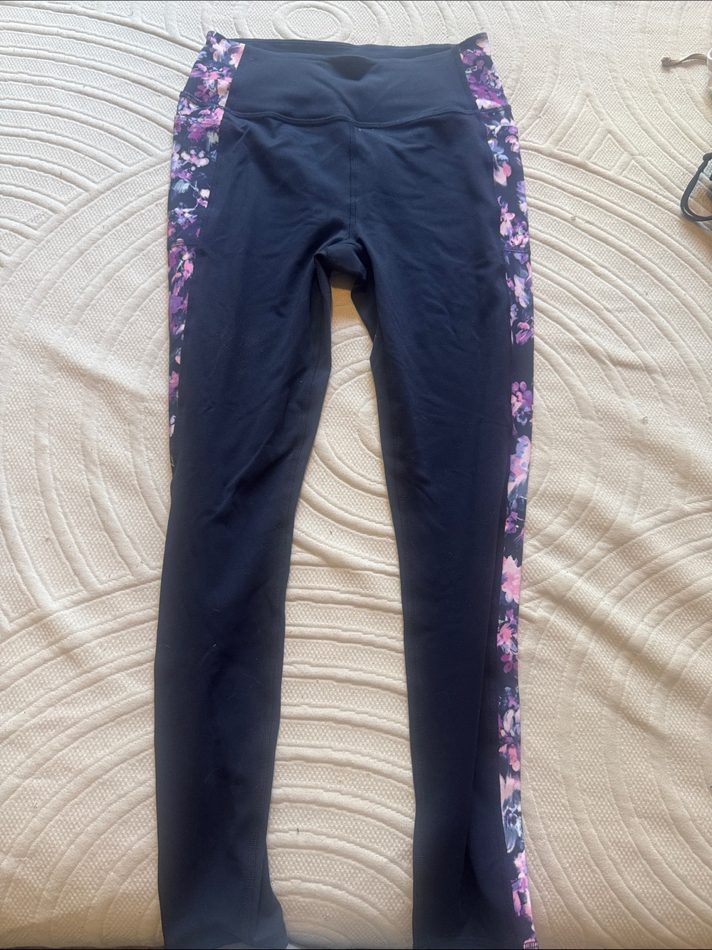 Sketchers navy leggings  with Pink Floral Side Panels